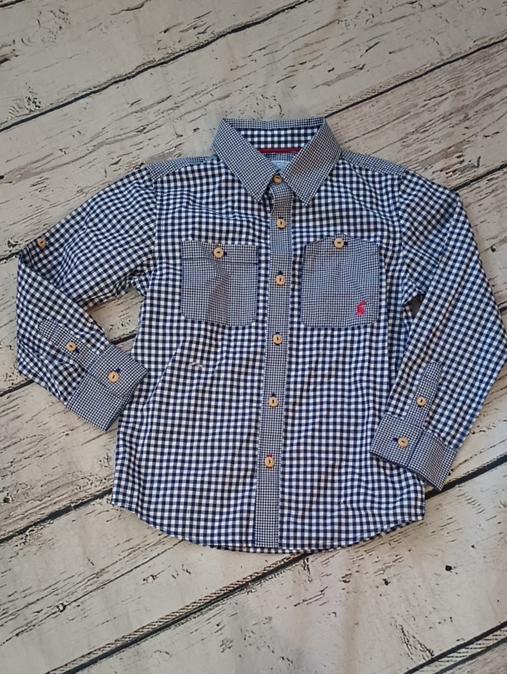Joules Superduper Shirting Boys Blue White Gingham Long Slv Cotton Button Up 5T